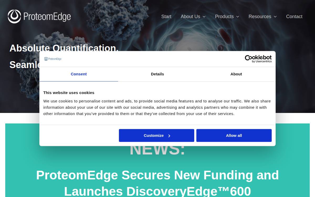 ProteomEdge website preview
