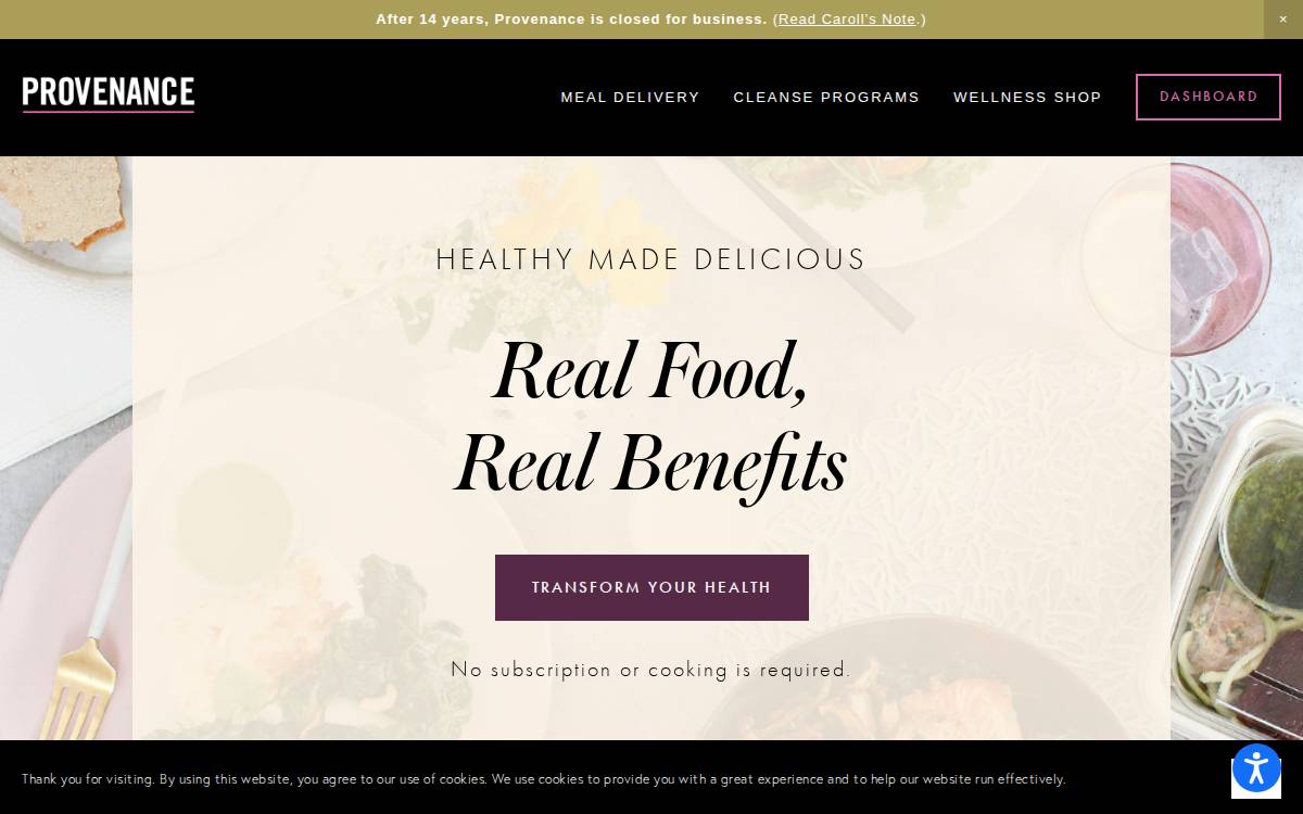 Provenance Meals website preview