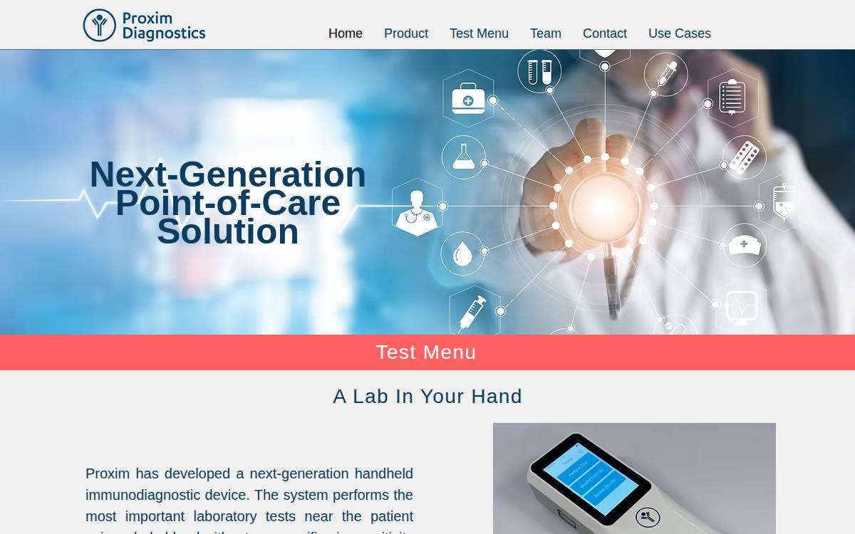 Proxim Diagnostics website preview