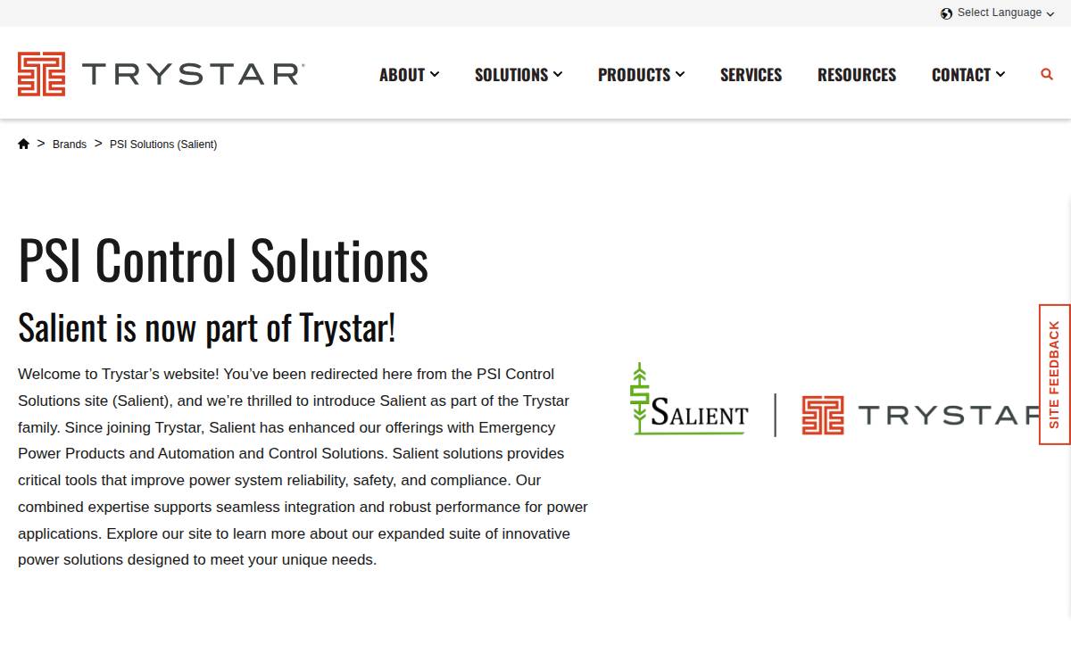 PSI Control Solutions website preview