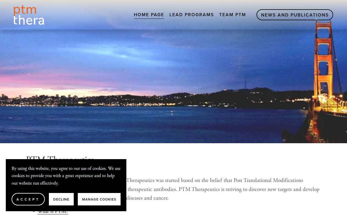 PTM Therapeutics, Inc. website preview