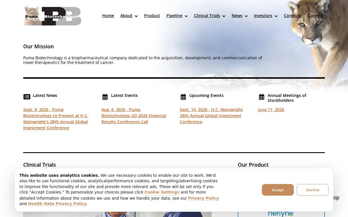 Puma Biotechnology, Inc. (Alumni) website preview