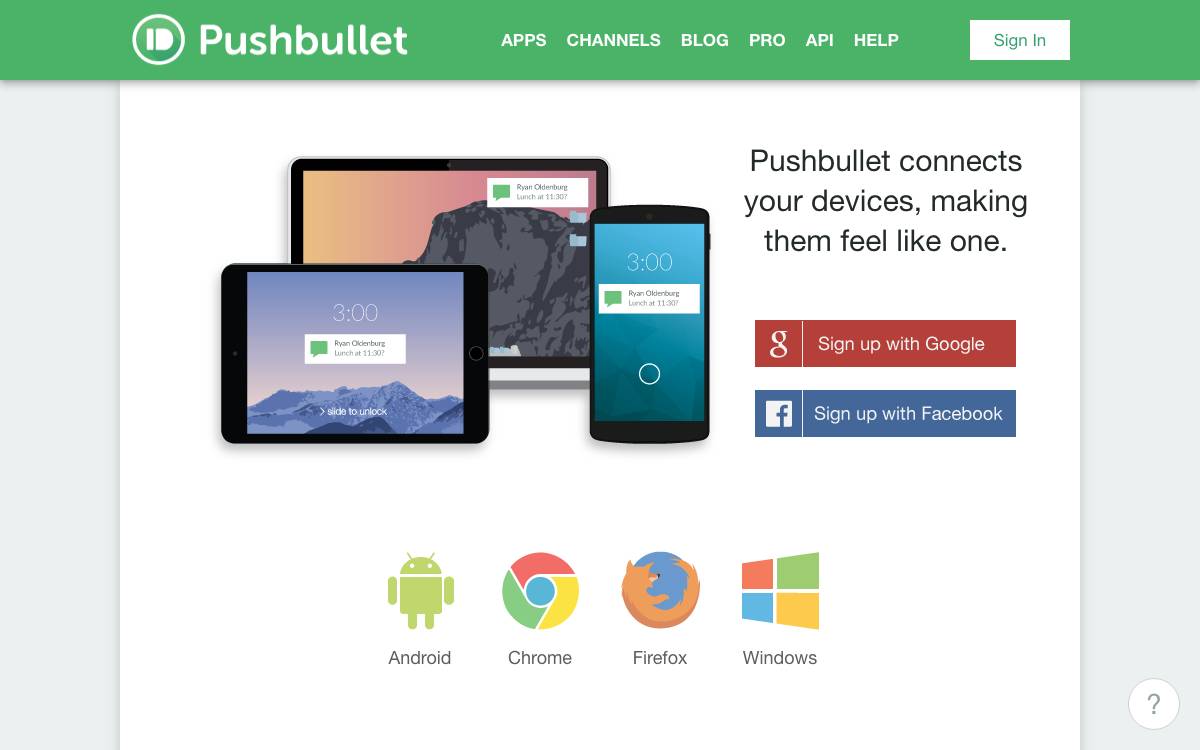 Pushbullet website preview