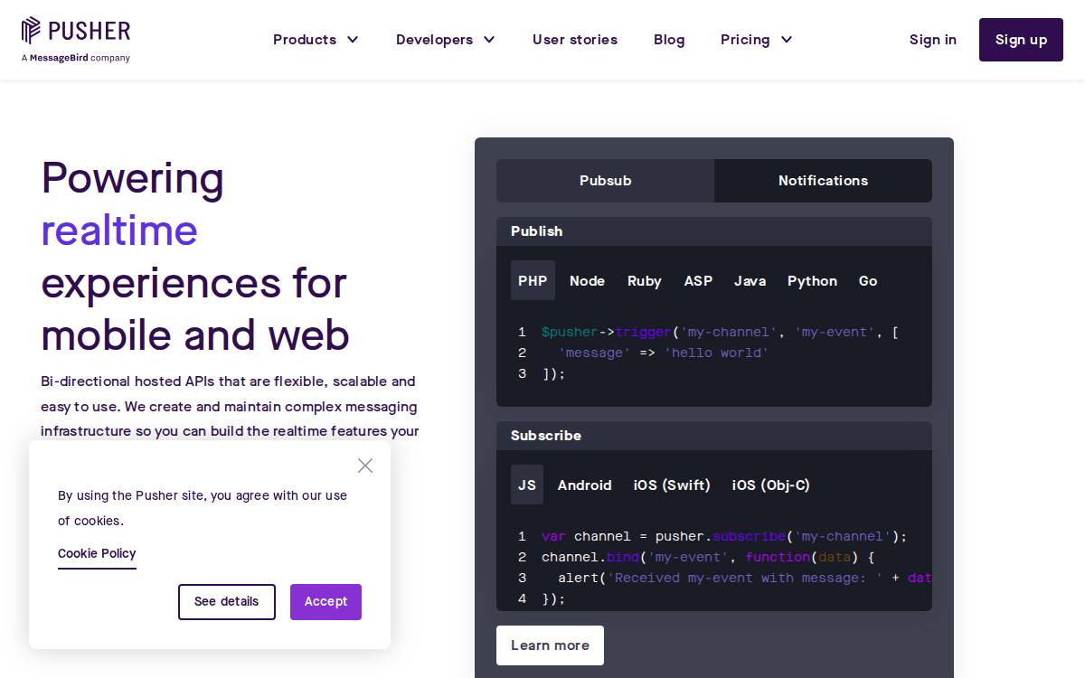 Pusher Ltd website preview