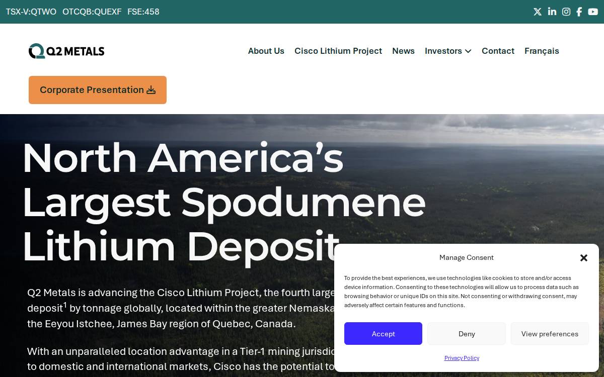 Q2 Metals website preview