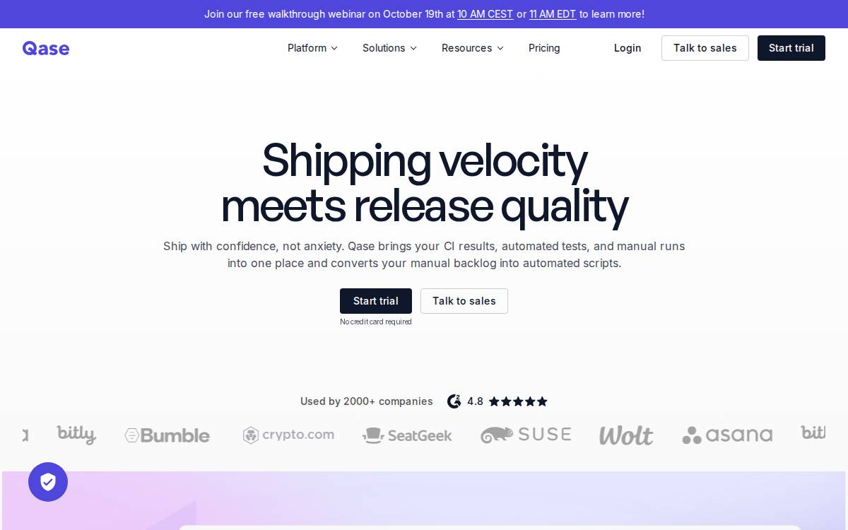 Qase website preview