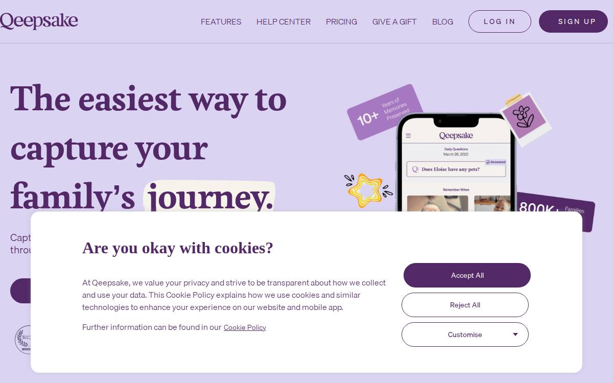 Qeepsake website preview