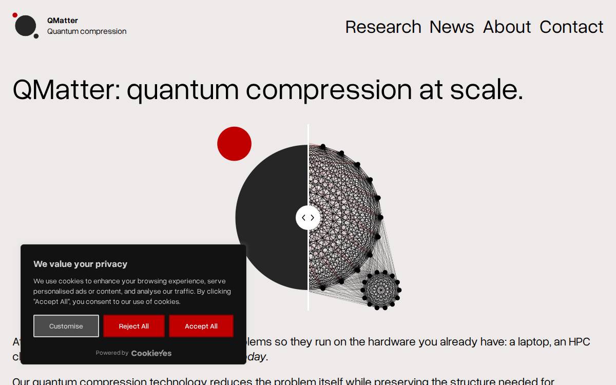 Qmatter Quantum compression at scale website preview