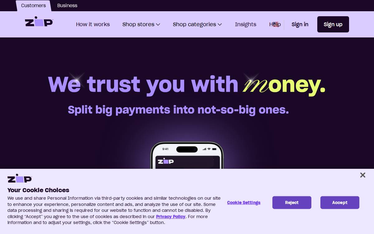 Quadpay website preview