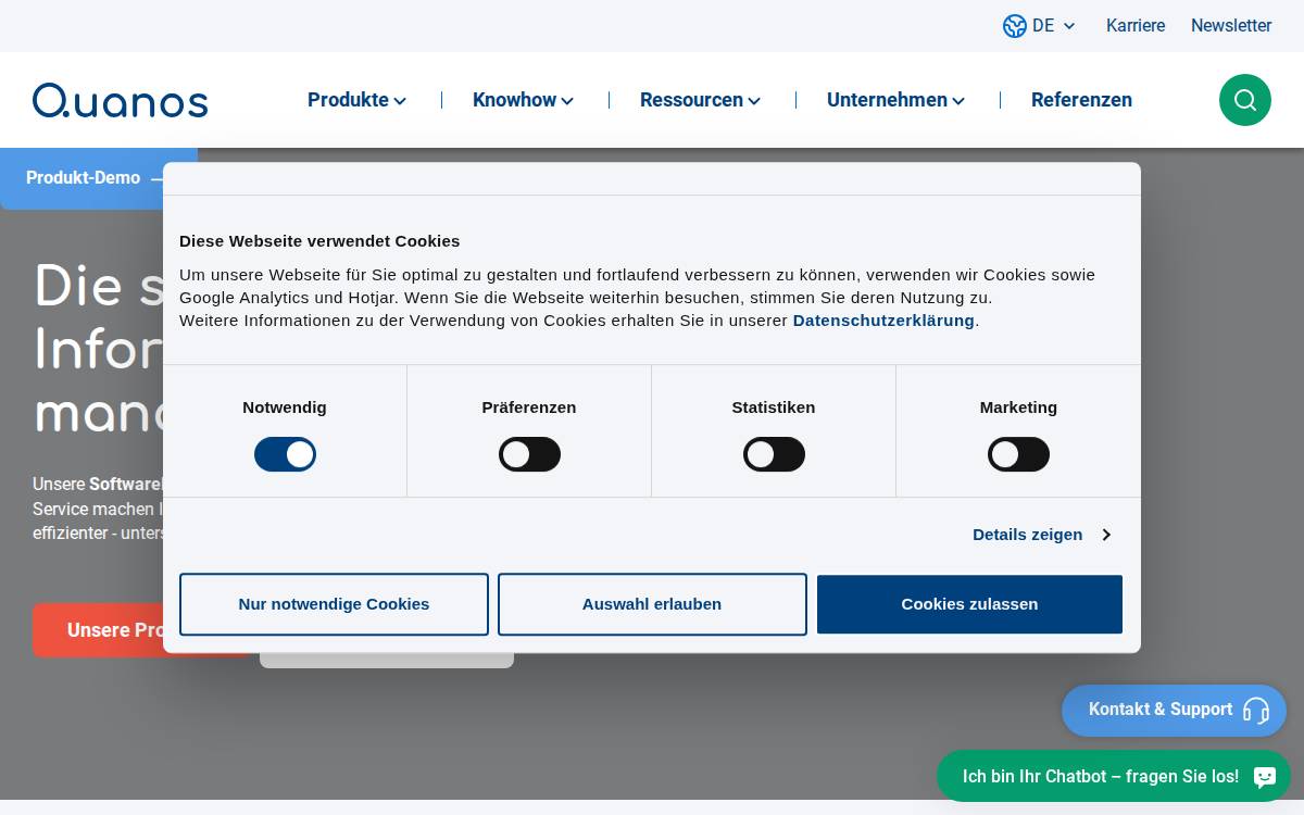 Quanos website preview