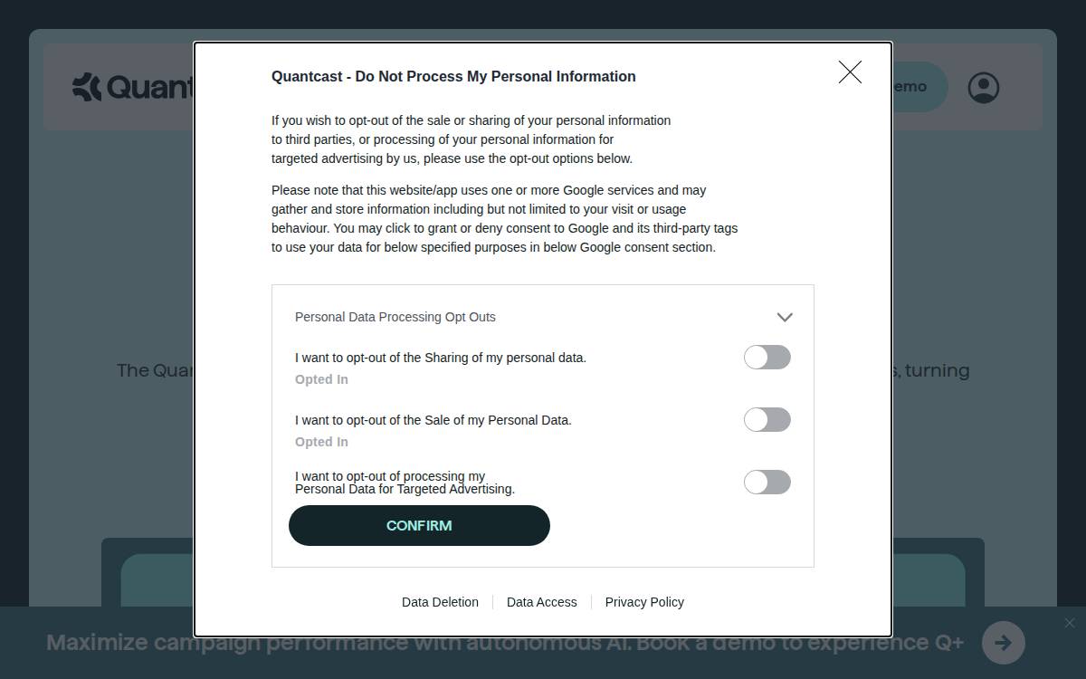 Quantcast website preview