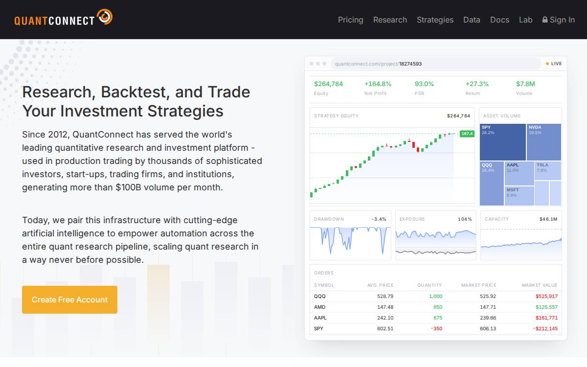 QuantConnect website preview