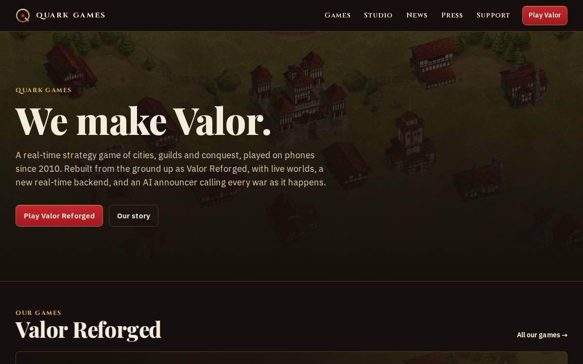 Quark Games website preview