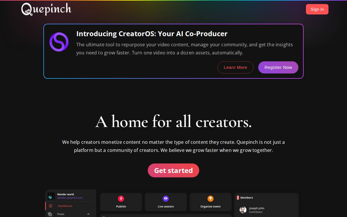 Quepinch website preview