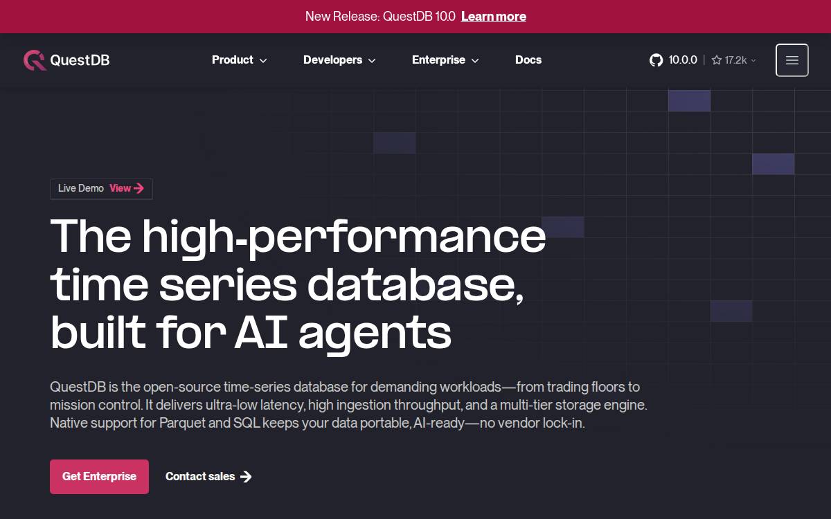 QuestDB website preview