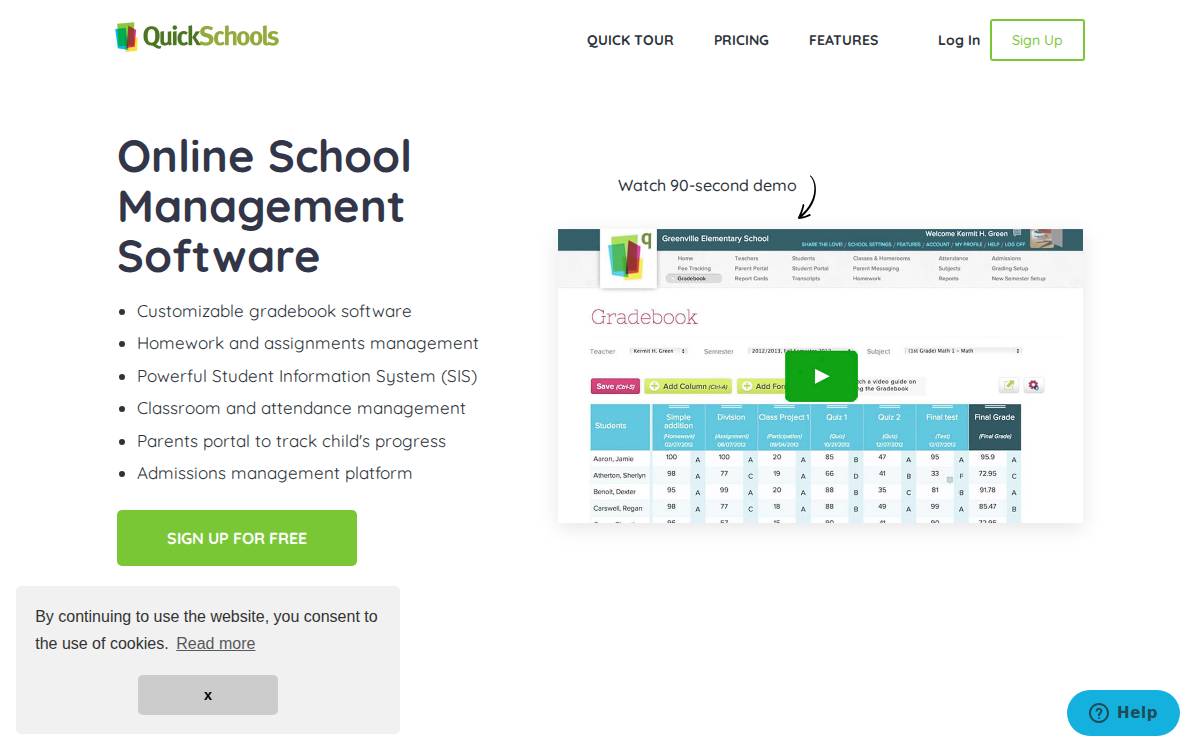 Quickschools website preview