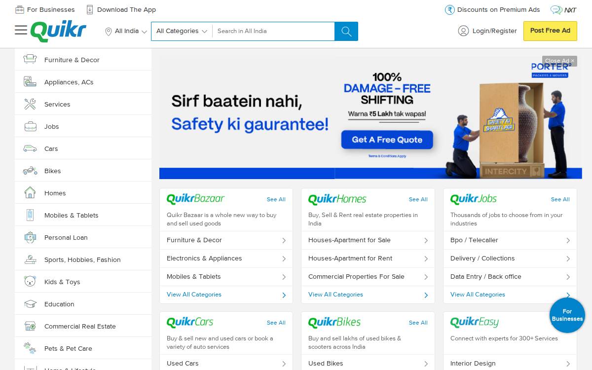 Quikr website preview