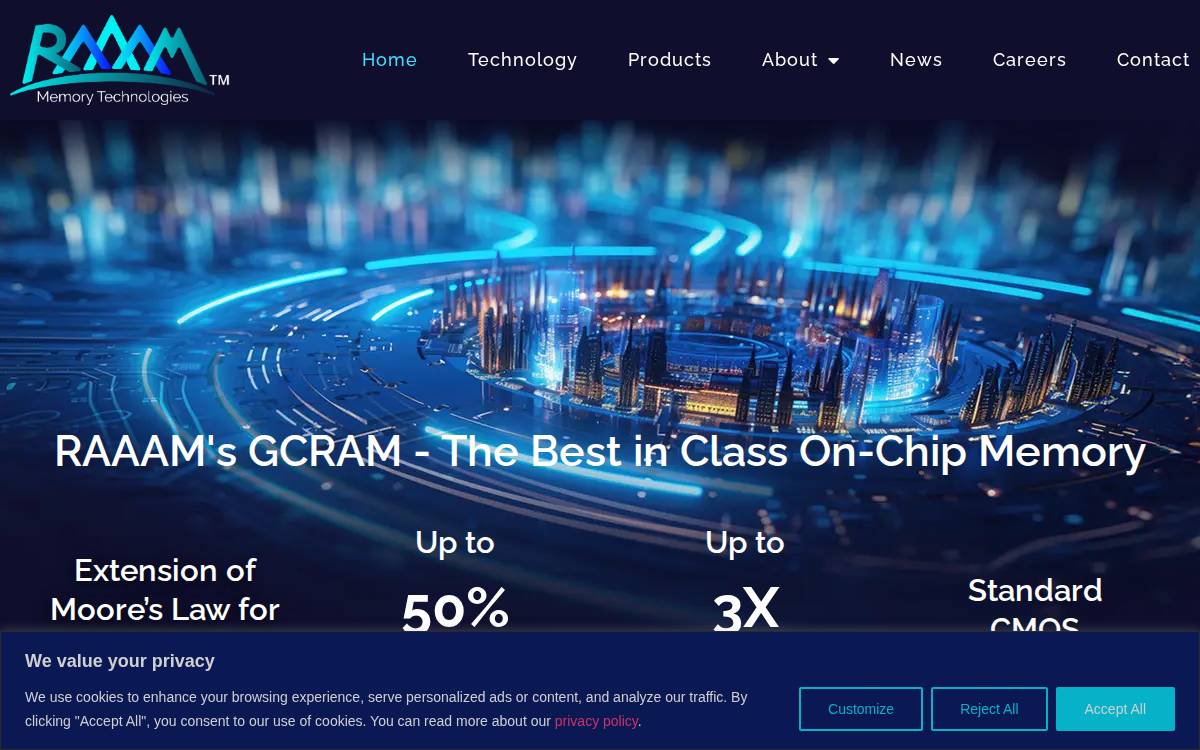 RAAAM Memory Technologies website preview