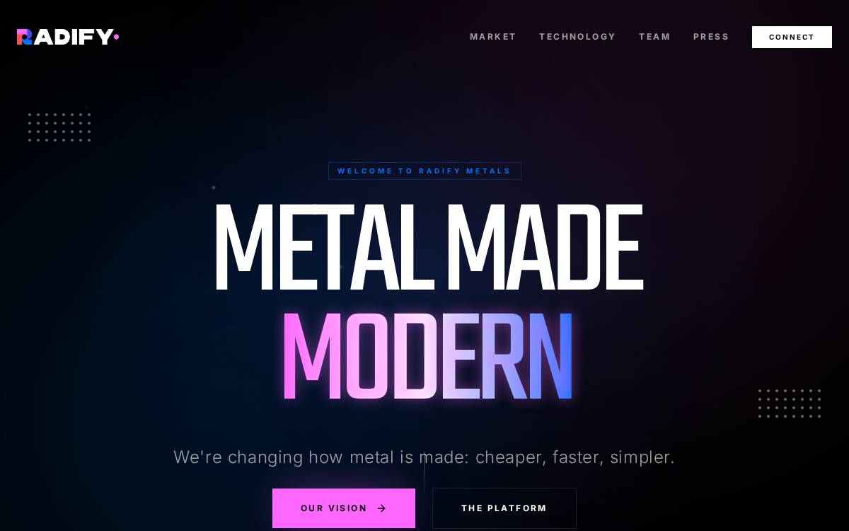 Radify Metals website preview