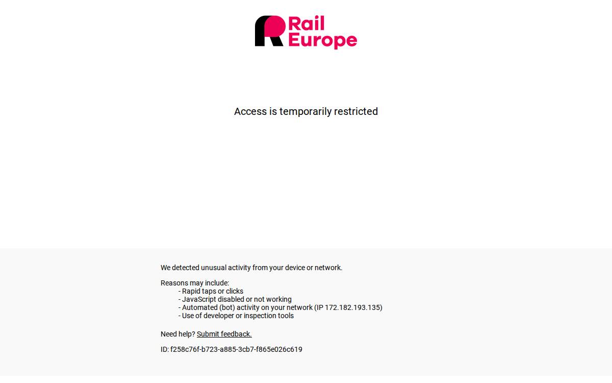 Rail Europe website preview