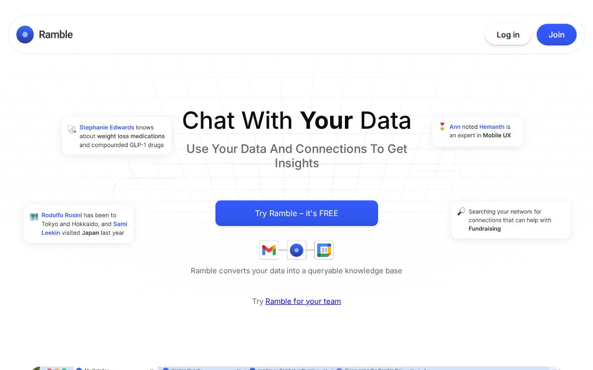 Ramble AI Coworker for Meetings website preview