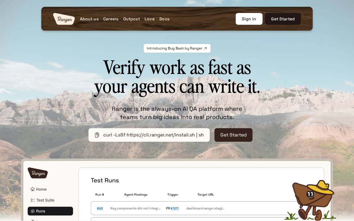 Ranger QA testing website preview