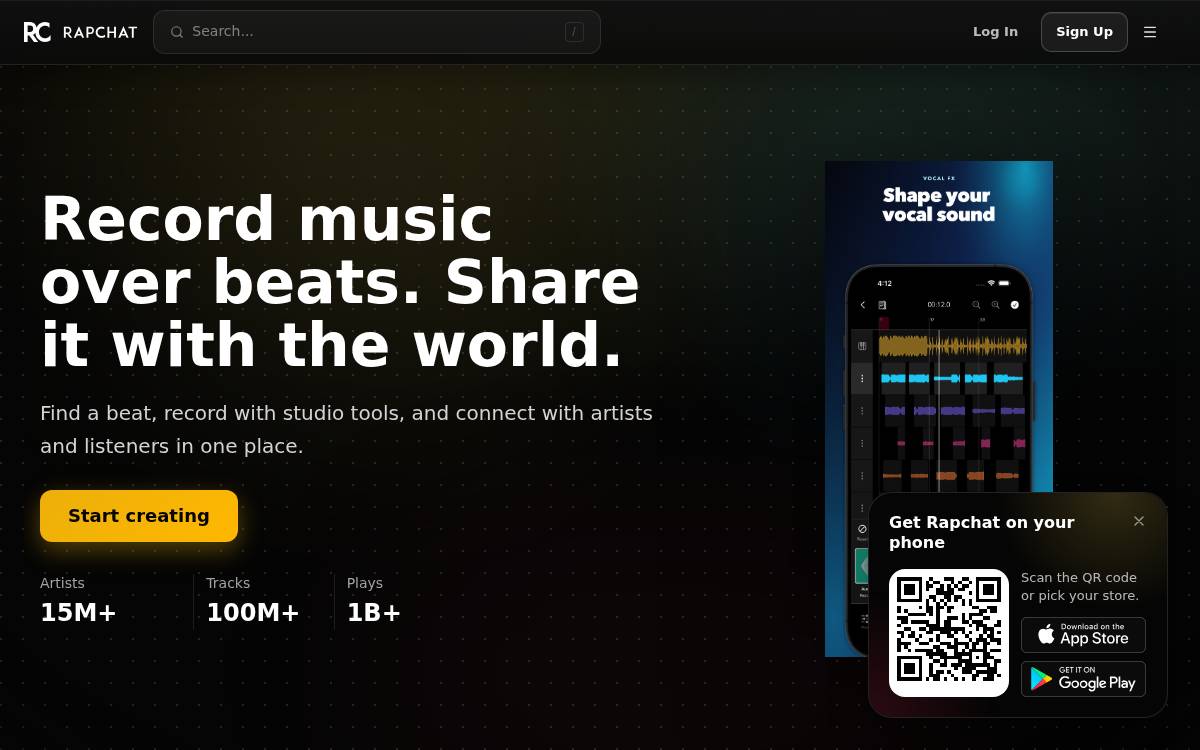 Rapchat website preview