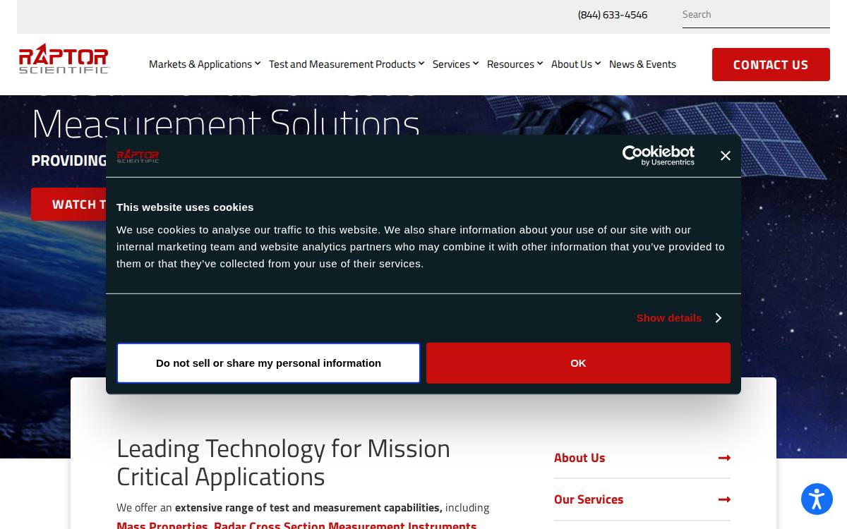 Raptor Scientific website preview