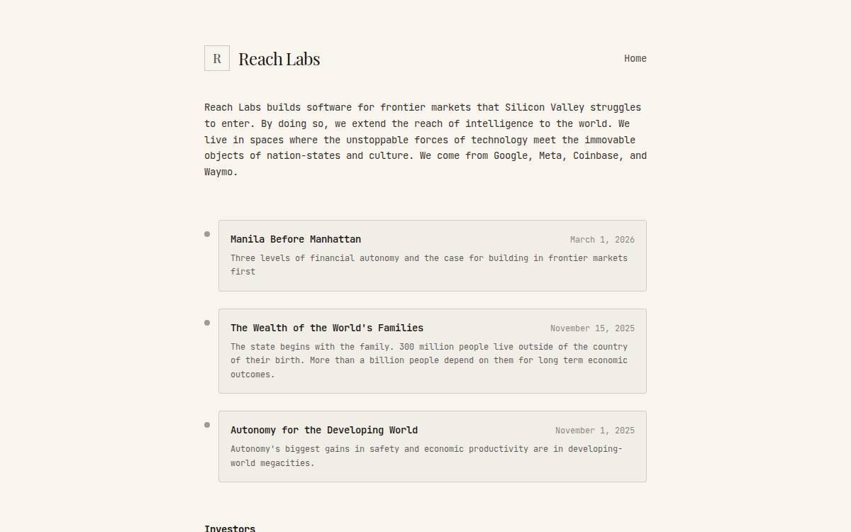Reach Labs website preview