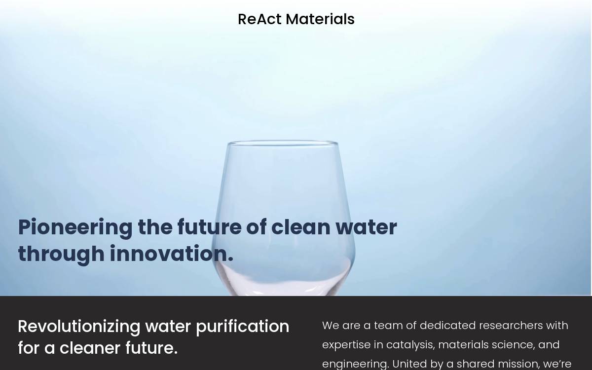 ReAct Materials Inc. website preview