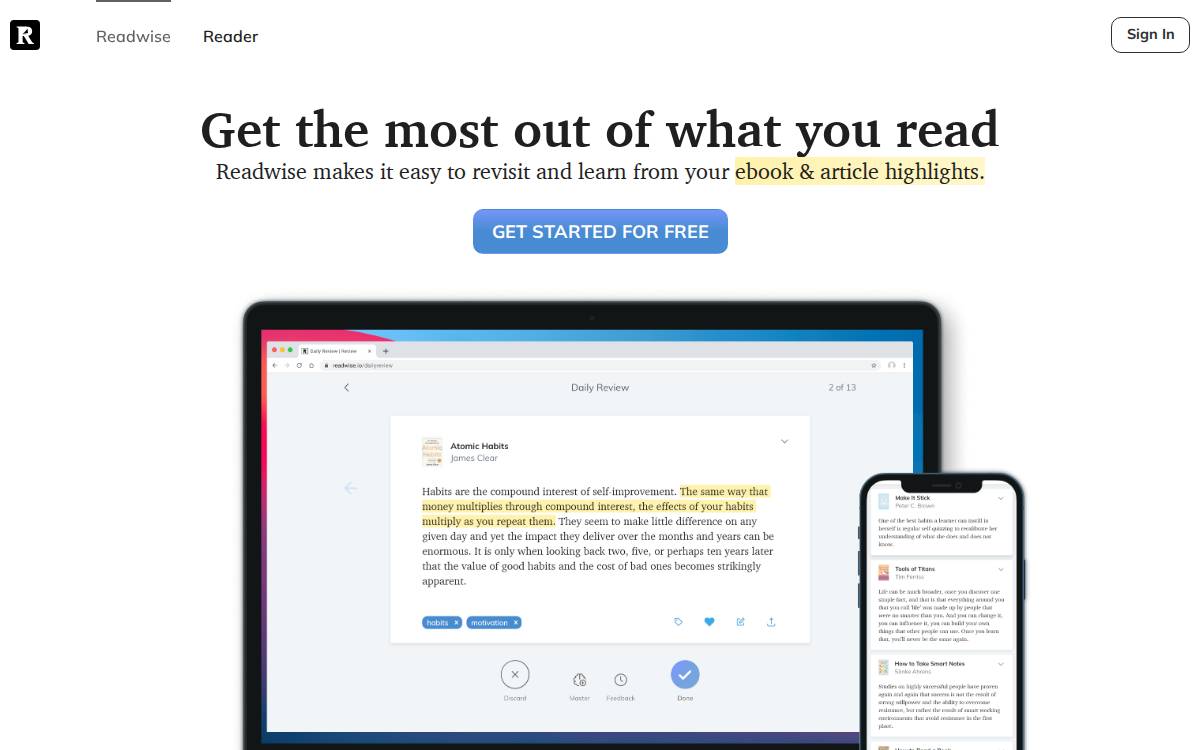 Readwise website preview
