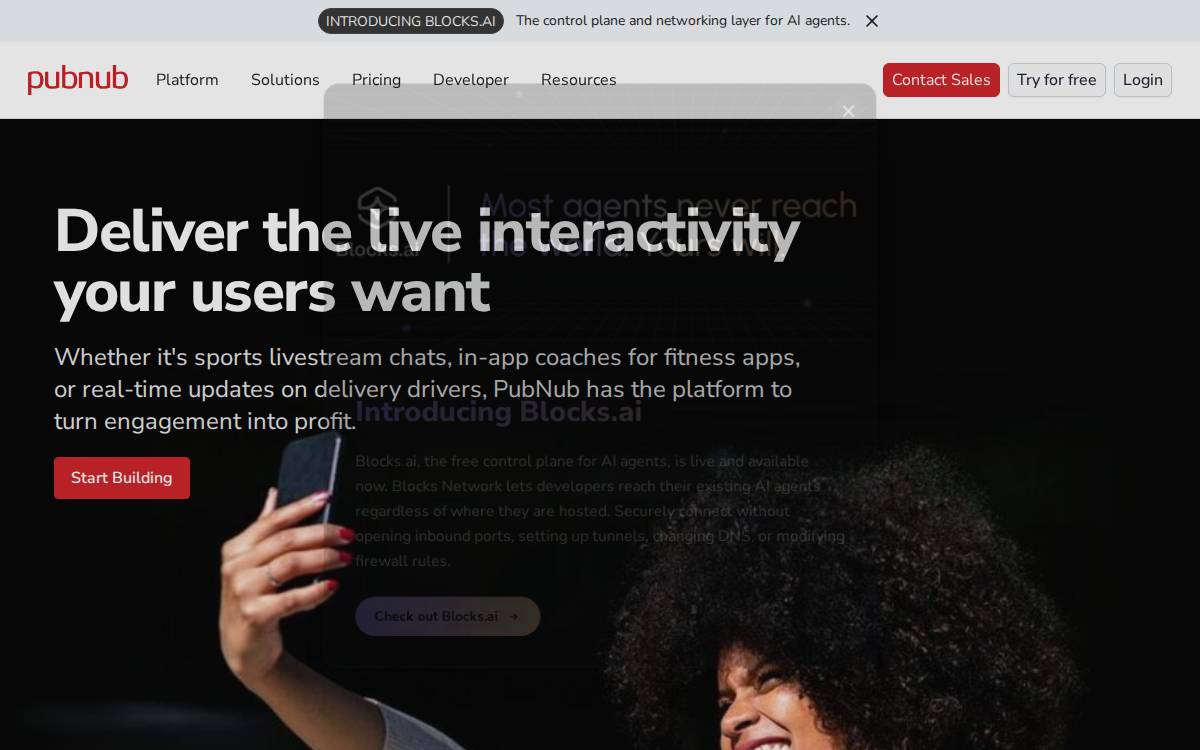 Real-time communication platform PubNub website preview