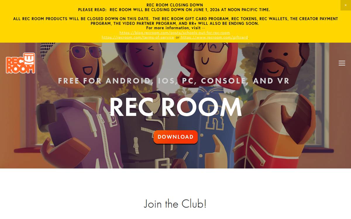 Rec Room website preview