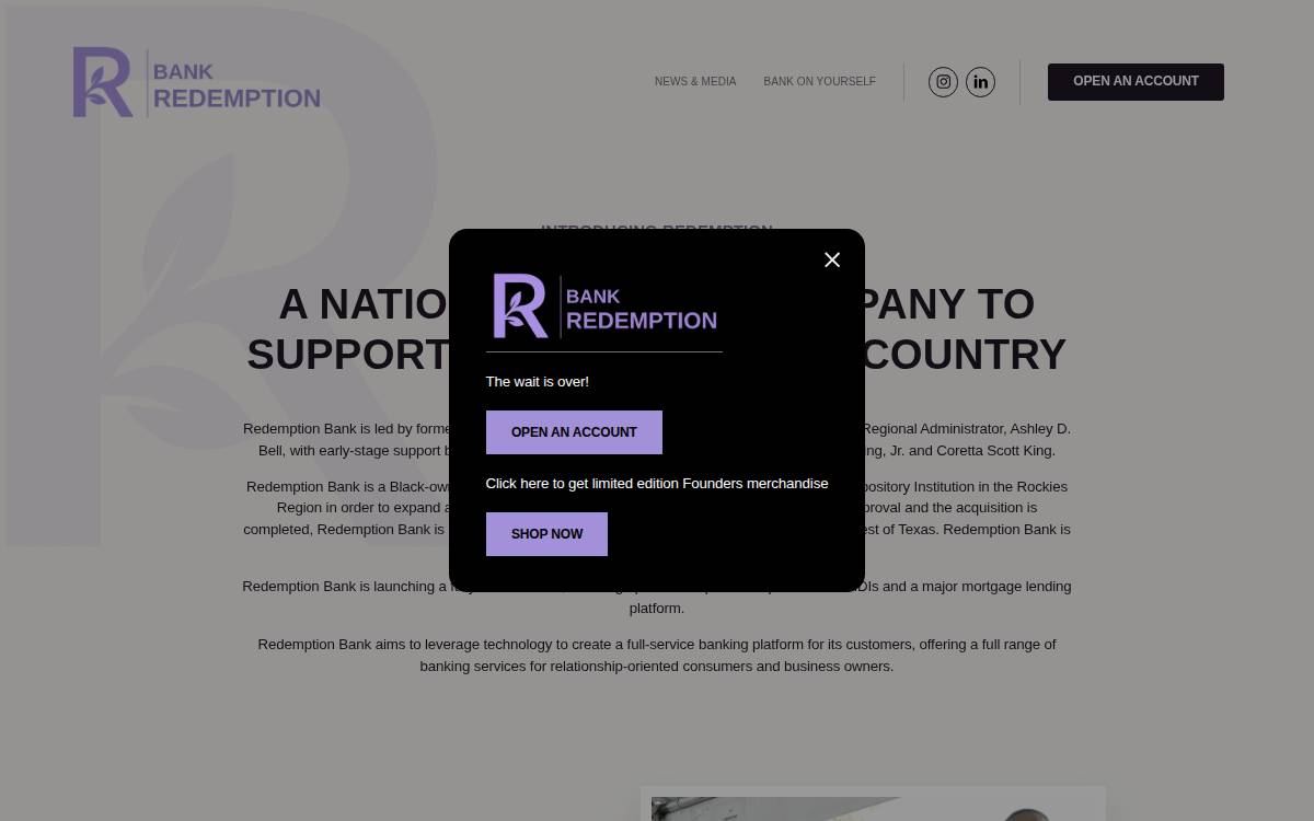 Redemption Bank website preview