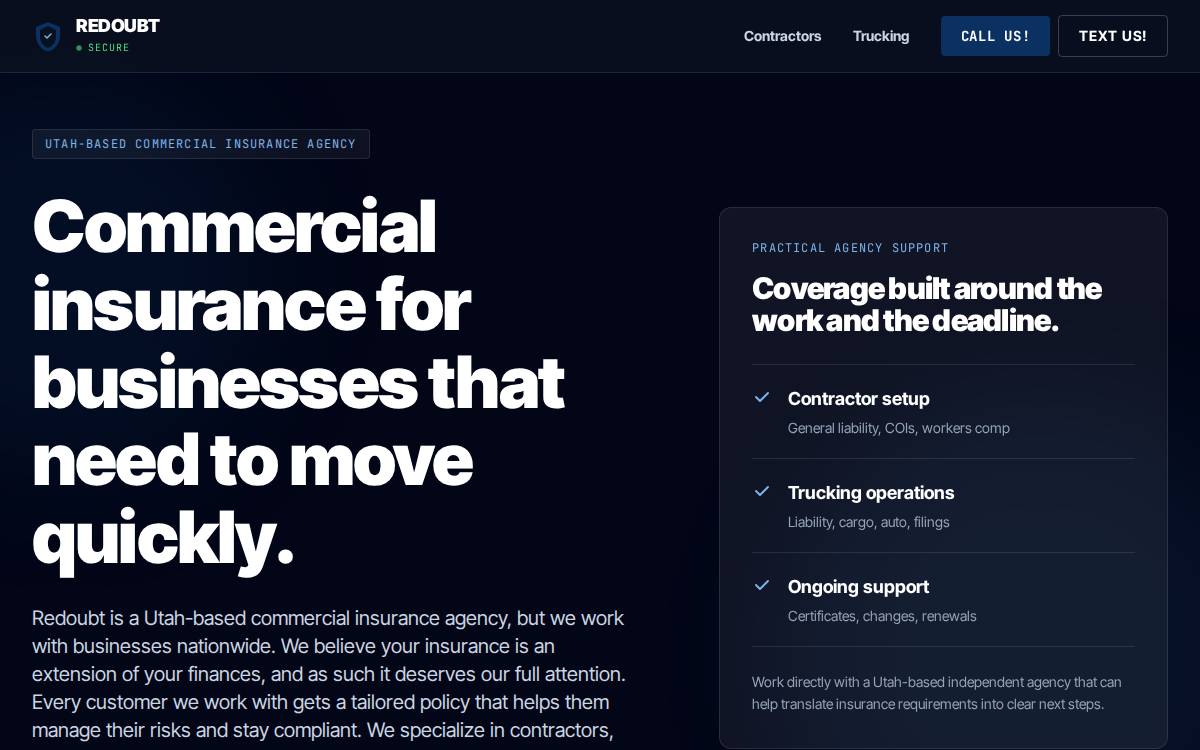 Redoubt Insurance website preview