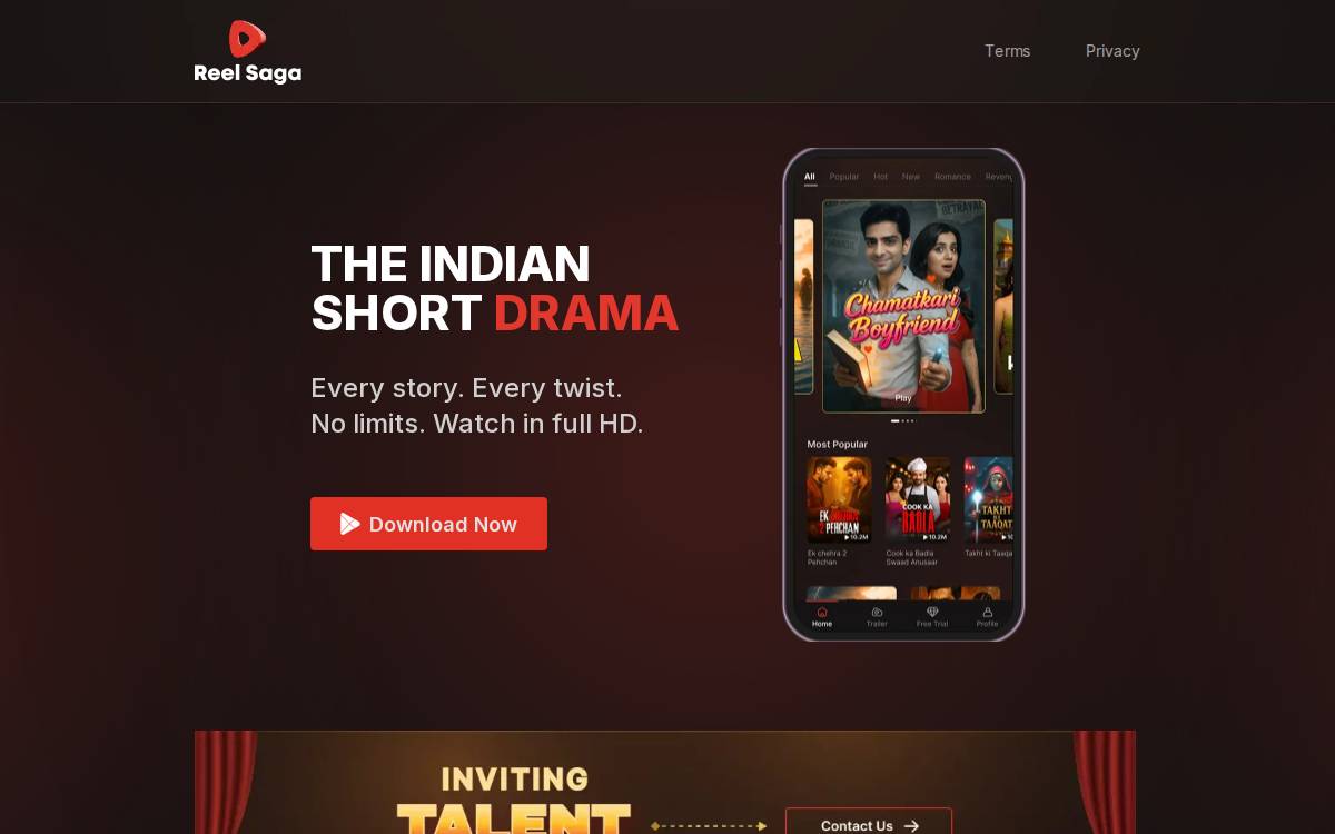 Reelsaga website preview