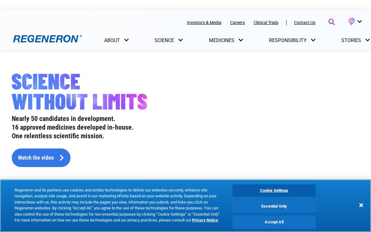 Regeneron NASDAQ: REGN www.regeneron.com website preview