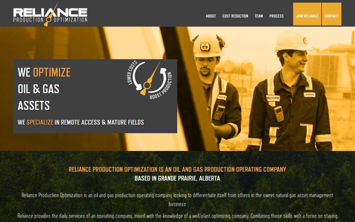 Reliance Production Optimization website preview