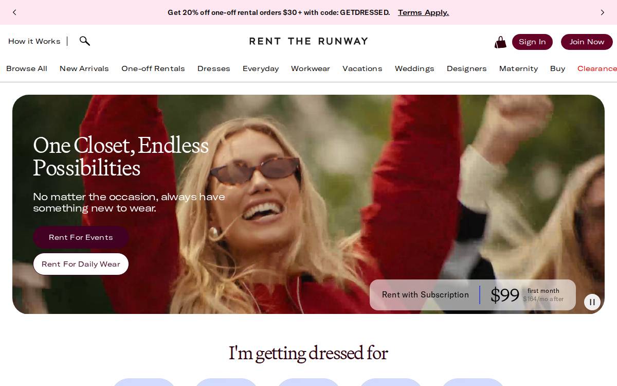 Rent the Runway website preview
