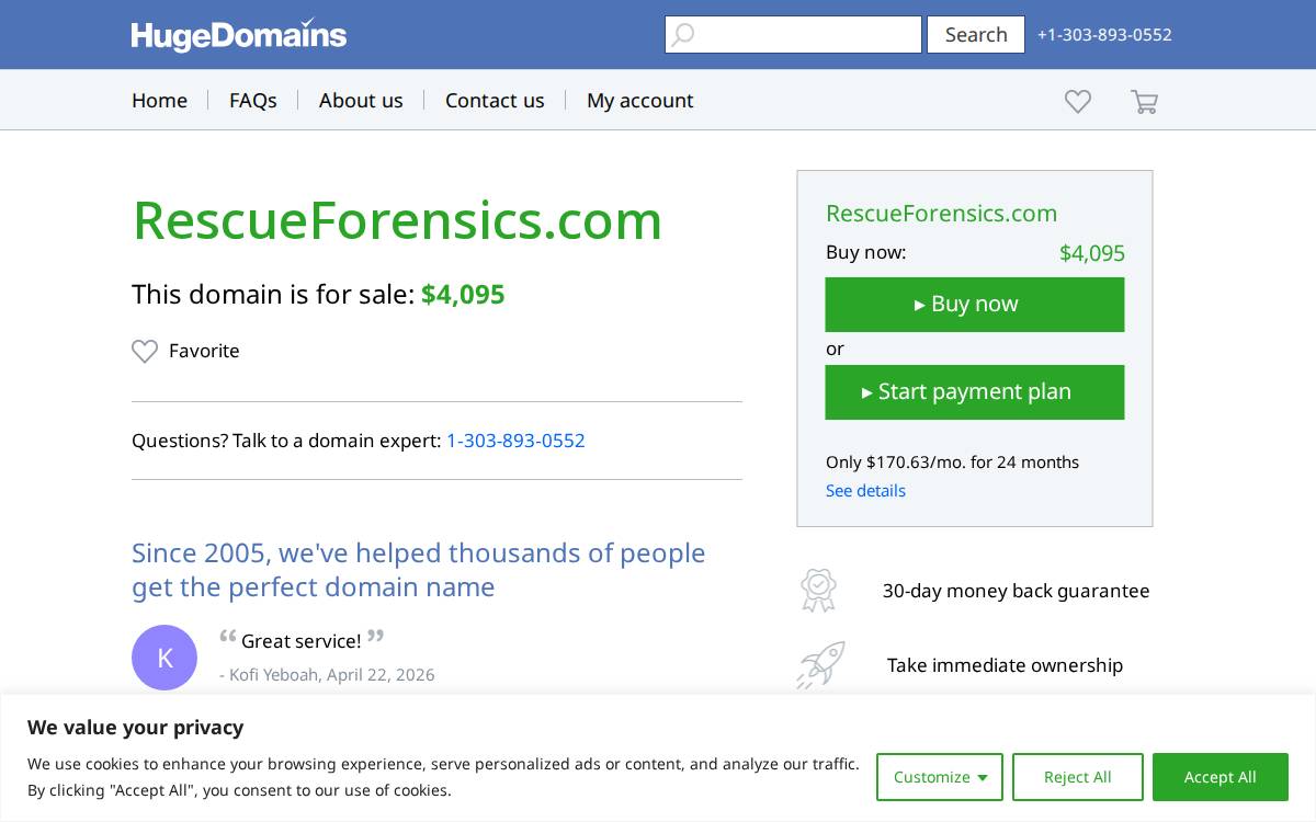 Rescue Forensics website preview