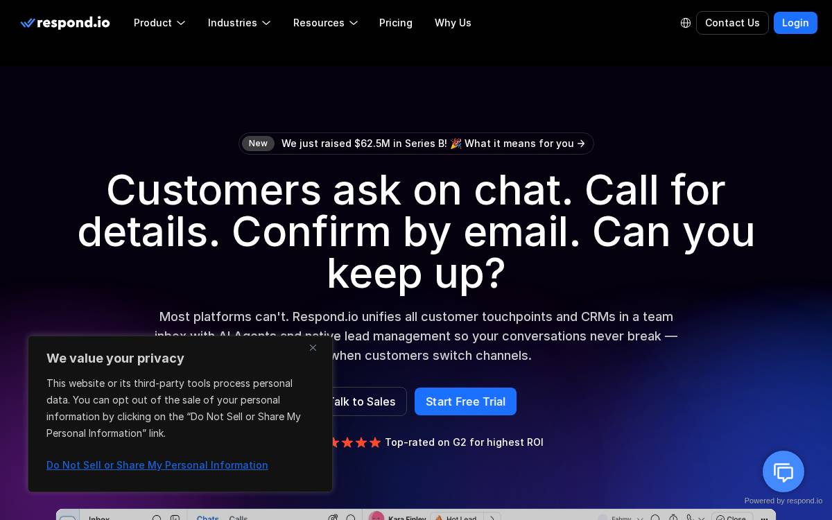 Respond.io website preview