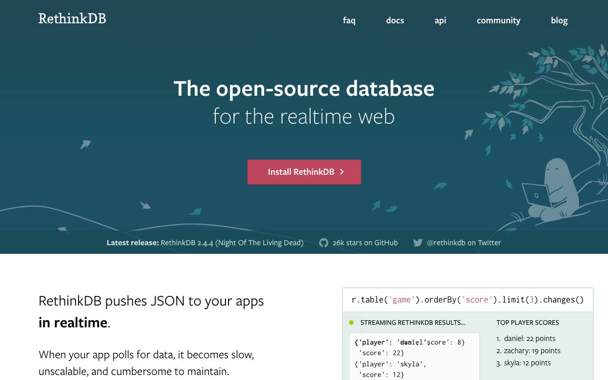 RethinkDB website preview