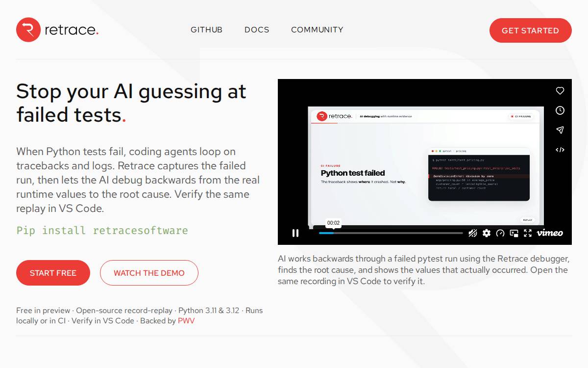 Retrace website preview