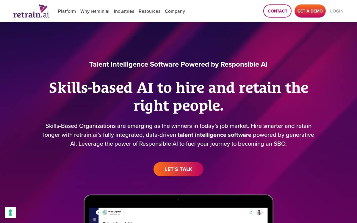 Retrain Ai website preview