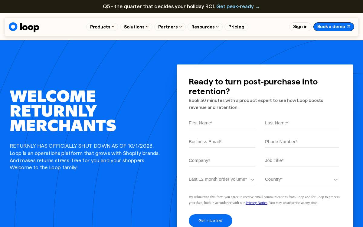 Returnly website preview