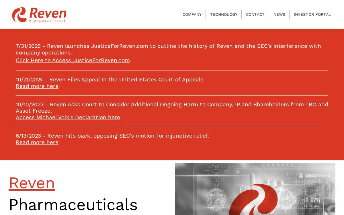 Reven Pharmaceuticals website preview