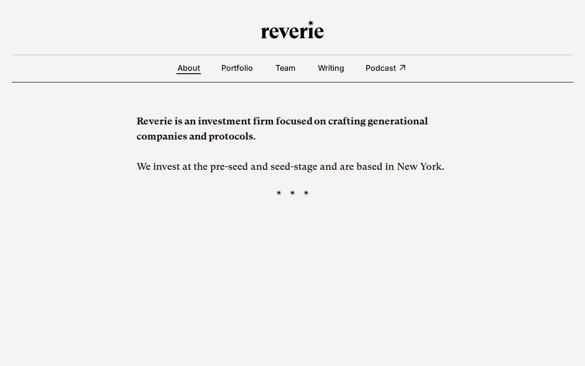 Reverie DeFi Seed website preview