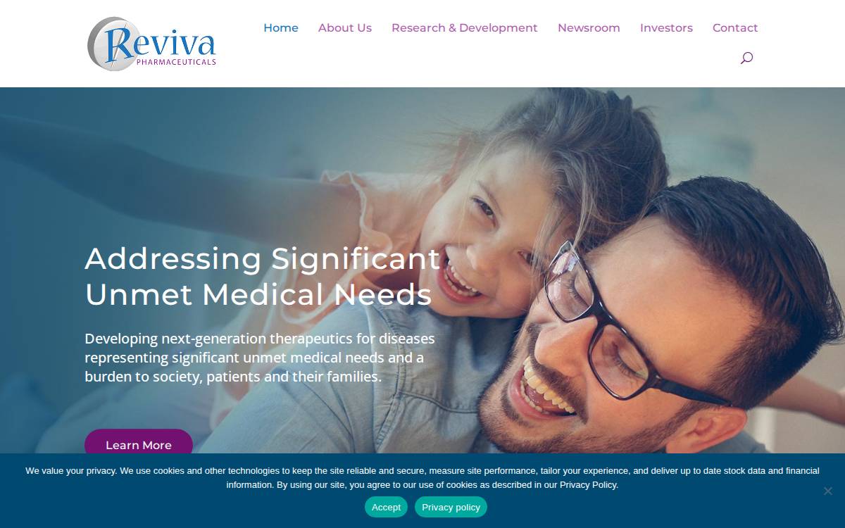 Reviva Pharmaceuticals website preview