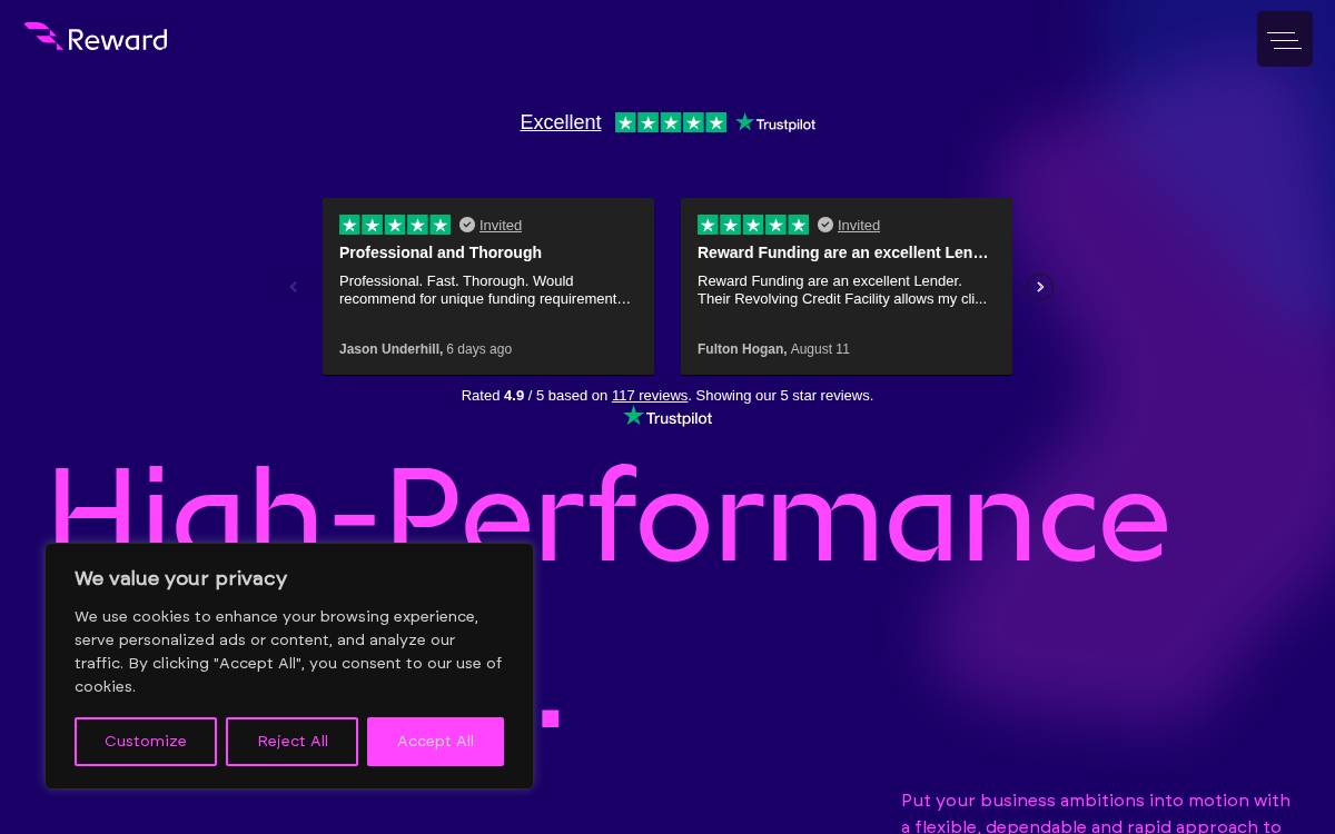 Reward Funding website preview