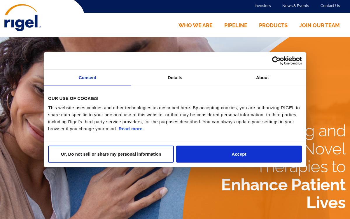 Rigel Pharmaceuticals website preview